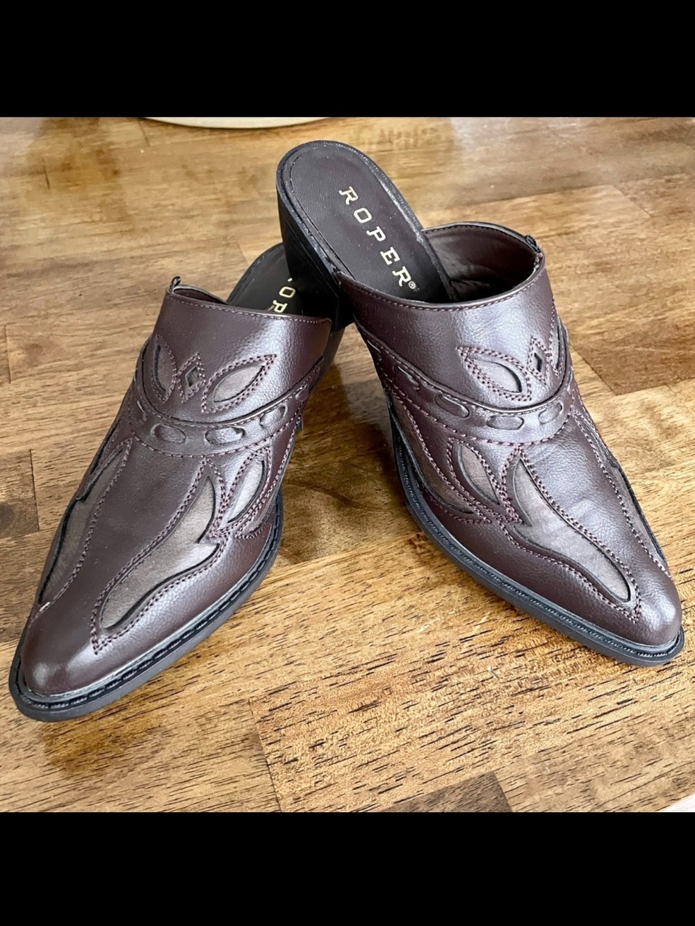 Roper Women’s Chocolate Brown Leather Slip-On Mule with Western Stitching